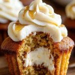 Karottenkuchen Cheesecake Cupcakes mit Ahornfrosting auf einem Tisch