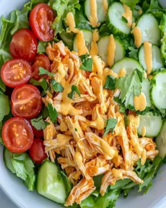 Buffalo-Hähnchen-Salat in einer bunten Schüssel