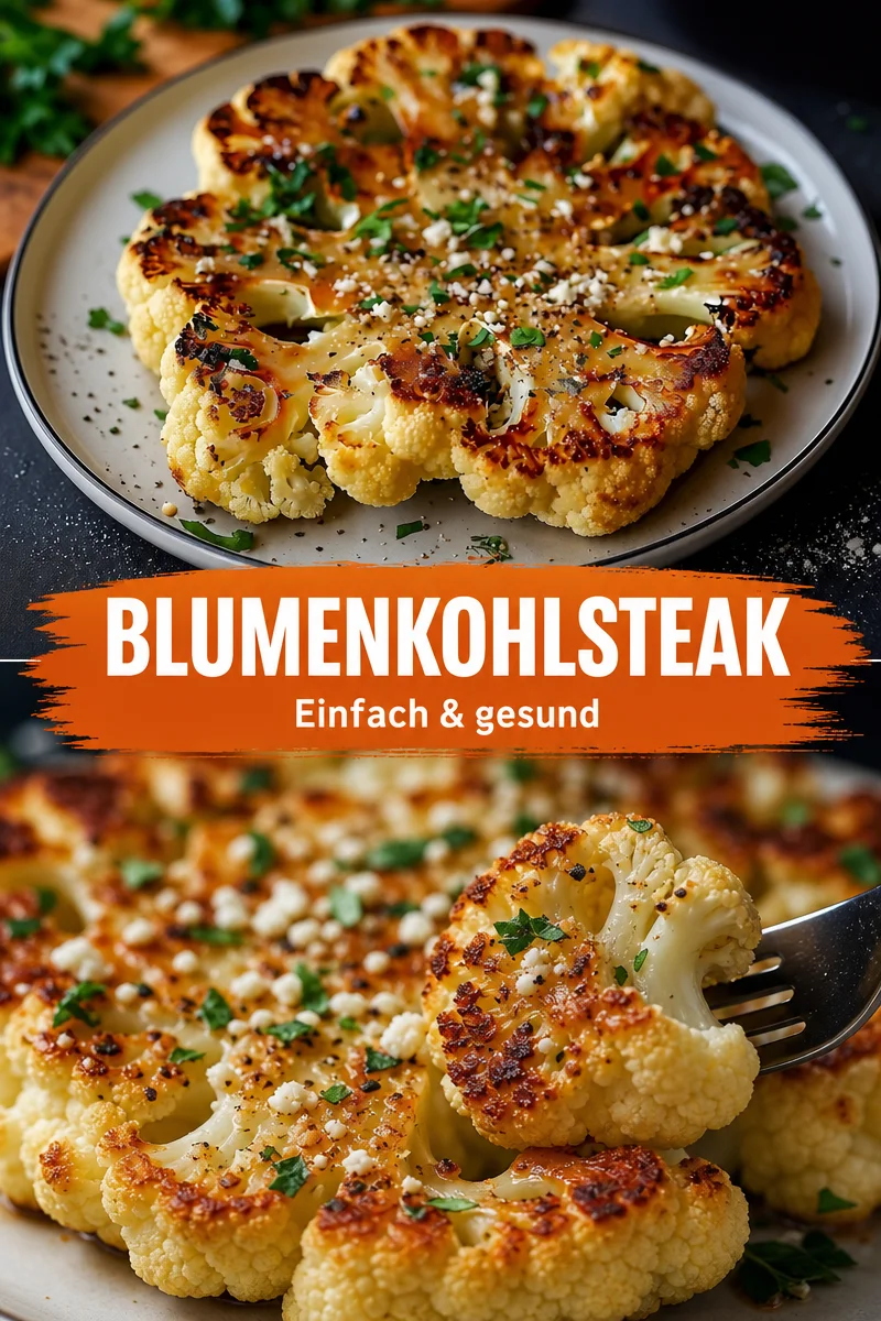 Kraftvoller Knoblauch Blumenkohl-Steak – Ein einfaches Genussrezept - Entdecke unser kraftvolles Knoblauch Blumenkohl-Steak, das nicht nur gesund, sondern auch köstlich ist! Ideal als Beilage zu Fisch oder Hühnchen oder einfach solo mit einem frischen Salat. In nur wenigen Schritten zauberst du ein beeindruckendes Gericht, das selbst Fleischliebhaber überzeugt! Probiere es aus und begib dich in die Welt der pflanzlichen Köstlichkeiten! #BlumenkohlSteak #VegetarischeRezepte #EinfachKochen