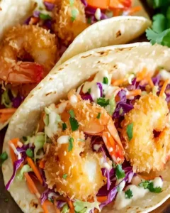 Krisp Krabben Tacos auf einem Teller, angerichtet mit frischen Zutaten