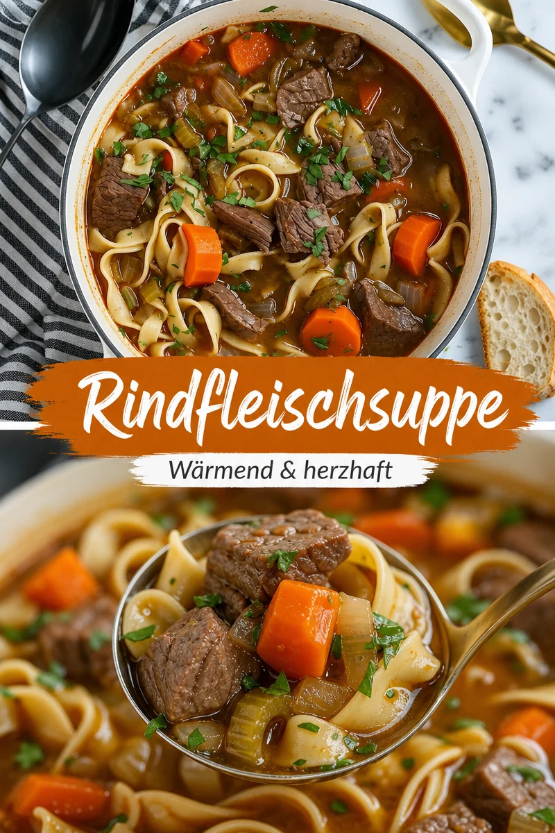 Wärmende Rindfleisch-Nudelsuppe für kalte Tage – Einfach und lecker! - Entdecke das perfekte Rezept für eine köstliche Rindfleisch-Nudelsuppe, ideal für die kalten Tage! Diese herzhafte Suppe ist nicht nur schnell zubereitet, sondern macht auch richtig satt. Folge unserem einfachen Rezept und genieße eine gemütliche Mahlzeit mit 500 g Rindfleisch, frischem Gemüse und zarten Nudeln. Probiere es jetzt aus und verwöhne deine Liebsten! #RindfleischNudelsuppe #HerzhafteSuppe #WarmesEssen