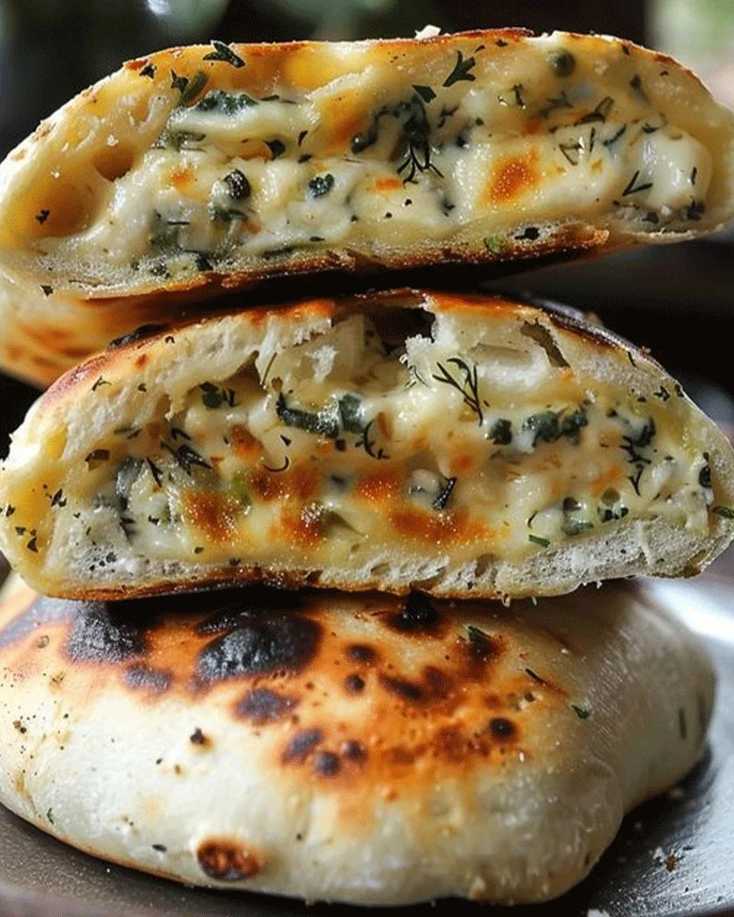 Weiches gefülltes Brot mit Mozzarella und Spinat