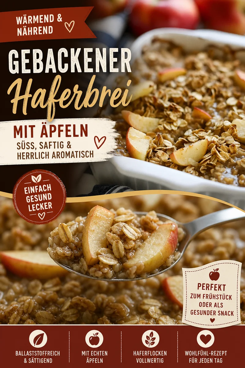 Gebackenes Apfelhaferflocken: Ein unvergesslicher Genuss für kalte Tage - Lass dich von unserem Gebackenen Apfelhaferflocken verzaubern! Dieses Rezept kombiniert die Süße von frischen Äpfeln mit den herzhaften Aromen von Haferflocken – perfekt für ein warmes Frühstück oder ein gesundes Dessert. Einfach zuzubereiten und ideal für die ganze Familie! Probiere es jetzt aus und mache deine Küchenzeit zu einem Genuss! #Apfelhaferflocken #GesundesEssen #Backen