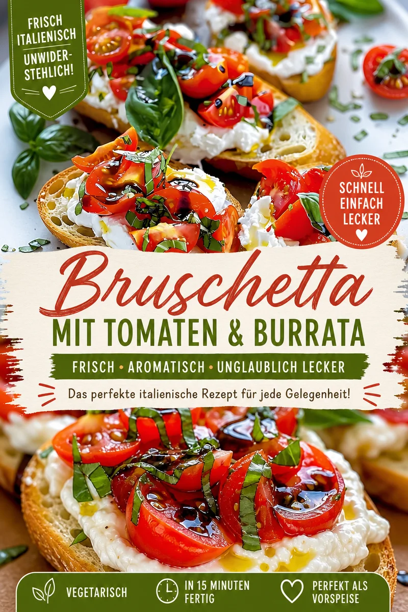 Genieße Burrata Bruschettas für eine schnelle italienische Mahlzeit - Entdecke die perfekte Kombination aus knusprigem Baguette, cremiger Burrata und frischen Cherrytomaten. Diese Burrata Bruschettas sind schnell zubereitet und bringen einen Hauch Italien auf deinen Tisch. Ideal für ein schnelles Abendessen oder als köstlicher Snack für unerwartete Gäste. Probiere es heute aus und lass dich von den Aromen verzaubern! Jetzt nachkochen! #BurrataBruschetta #SchnelleRezepte #ItalienischeKüche