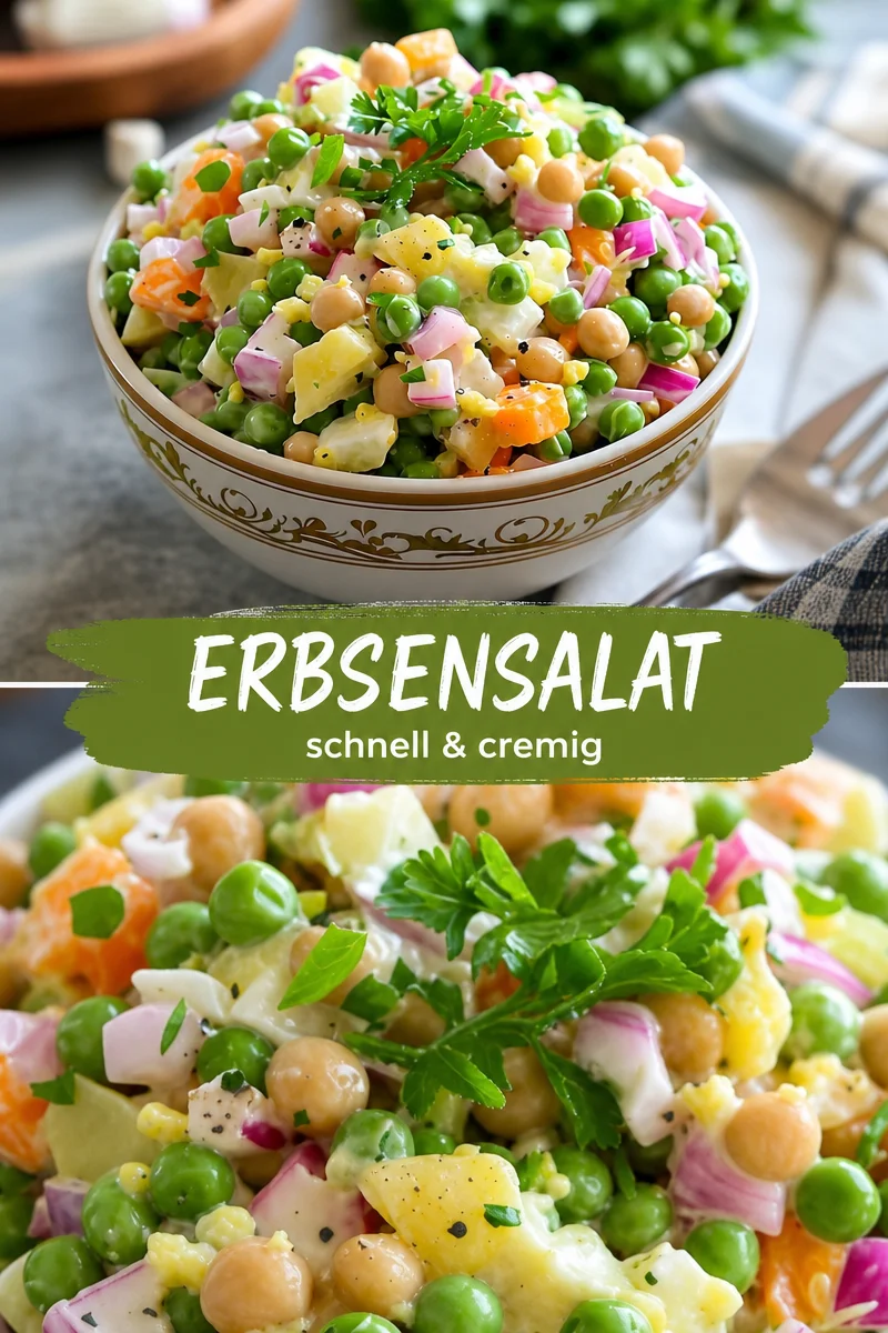Genießen Sie den klassischen Süßen Erbsensalat – Ein Familienliebling! - Der klassische Süße Erbsensalat ist der perfekte Begleiter für jedes Familienessen. Mit seiner cremigen Konsistenz und dem herzhaften Geschmack wird er zu einem unvergesslichen Highlight auf Ihrem Tisch! Probieren Sie dieses einfache Rezept und bringen Sie nostalgische Erinnerungen zurück. Teilen Sie Ihre Ergebnisse mit uns! #Erbsensalat #Familienessen #Klassiker