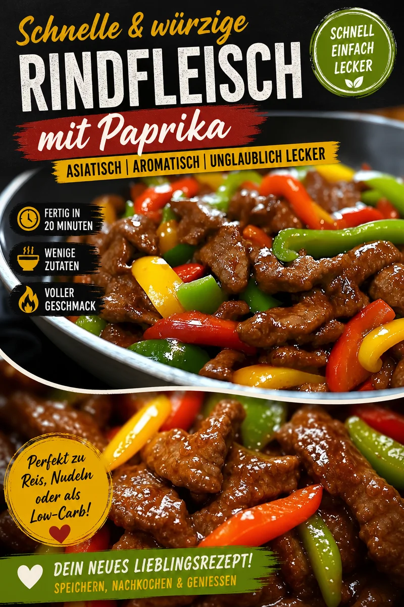 Schnelles Rindfleisch und Paprika Pfannengericht für Gemütliche Abende - Entdecke das perfekte Gericht für deinen nächsten gemütlichen Abend: Rindfleisch und Paprika Pfannengericht! Schnell zubereitet und voller bunter Aromen, ist dieses Rezept ideal für ein leckeres Abendessen mit der Familie oder Freunden. Folge meinem Rezept für ein Geschmackserlebnis, das in weniger als 30 Minuten auf dem Tisch steht. Lass dir dieses köstliche Gericht nicht entgehen! Probiere es aus! #Rindfleisch #Pfannengericht #schnelleRezepte