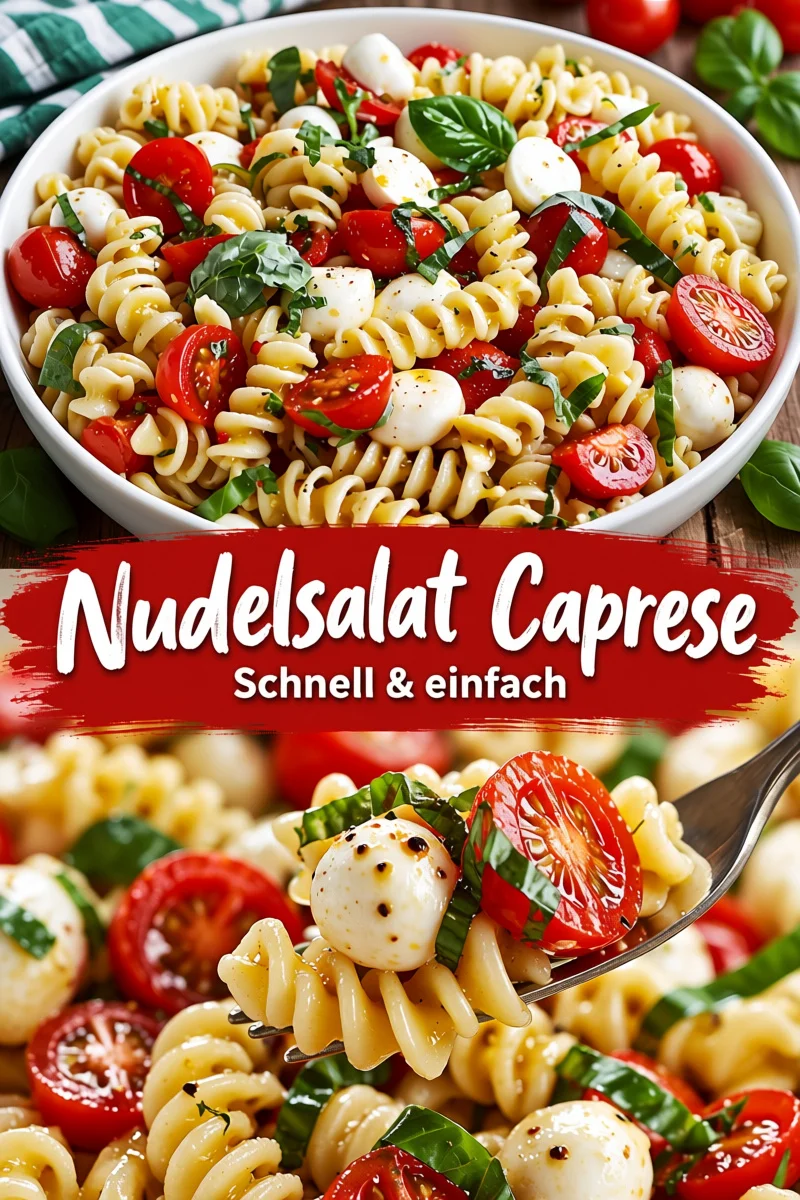 Erfrischender Caprese-Pasta-Salat für warme Sommertage - Genießen Sie diesen köstlichen Caprese-Pasta-Salat, der perfekte Begleiter für jede Sommerfeier. Mit einer Kombination aus al dente Pasta, zartem Mozzarella und frischen Tomaten, ist er nicht nur ein Augenschmaus, sondern auch ein Geschmackserlebnis. Probieren Sie es aus und erleben Sie den Sommer auf dem Teller! Teilen Sie das Rezept mit Freunden und genießen Sie! #CapreseSalat #PastaRezepte #Sommerrezepte