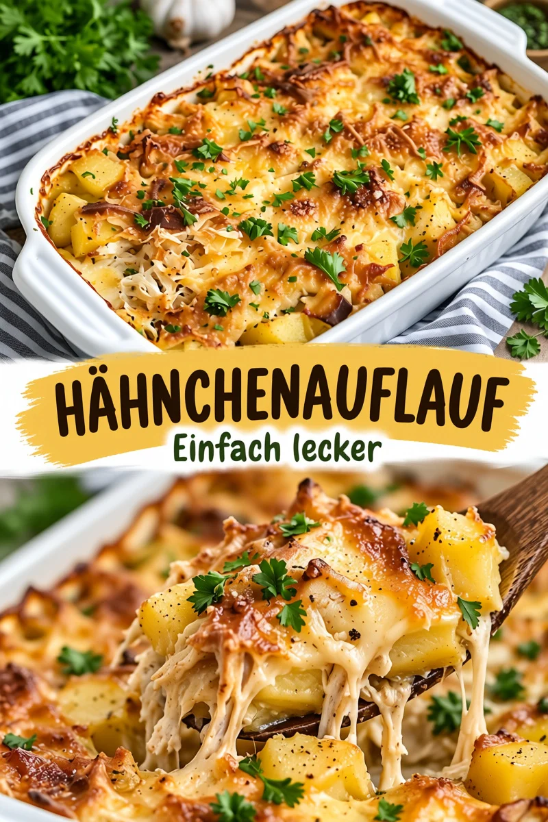 Herzhaft leckerer Hähnchen- und Kartoffelauflauf für kalte Tage - Entdecken Sie dieses köstliche Rezept für einen Hähnchen- und Kartoffelauflauf, der Ihnen an kalten Tagen ein warmes Gefühl von Zuhause gibt. Mit saftigem Hähnchen, cremigen Zutaten und einem knusprigen Käsebelag ist dies das perfekte Comfort Food. Probieren Sie es aus und genießen Sie Komfort pur! Teilen Sie Ihre Kreationen in den Kommentaren! #Kochliebe #Auflauf #ComfortFood