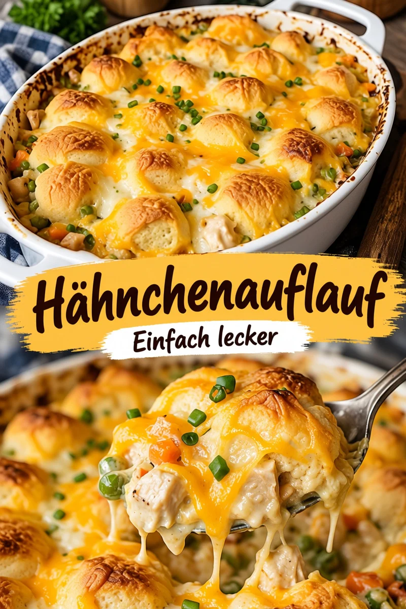 Herzhafte Hähnchen und Biskuit-Kasserolle für dein Comfort Food - Entdecke das perfekte Comfort Food mit dieser köstlichen Hähnchen und Biskuit-Kasserolle! Saftige Hähnchenbrust vereint mit einer bunten Gemüsefüllung, gekrönt mit fluffigen Biskuits – ideal für das Abendessen mit der Familie. Bereite dieses wohltuende Gericht zu und verwöhne deine Liebsten! Probiere es jetzt aus! #HähnchenRezept #Kasserolle #ComfortFood