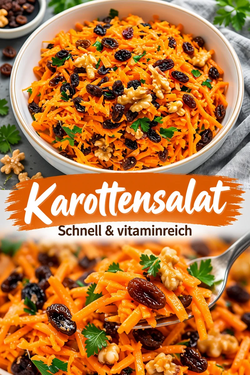 Karotten-Rosinen-Salat: Ein fruchtiger Genuss für Ihre nächste Feier! - Entdecken Sie unseren Karotten-Rosinen-Salat: Die perfekte erfrischende Beilage für Grillpartys, Familienfeiern und mehr! Mit knackigen Karotten, süßen Rosinen und einer köstlichen Sauce ist dieser Salat ein Hit bei Jung und Alt. Bereiten Sie ihn im Handumdrehen zu und überraschen Sie Ihre Gäste! Lassen Sie sich dieses Rezept nicht entgehen und probieren Sie es jetzt aus! #SalatRezepte #GesundeErnährung #Beilagenideen