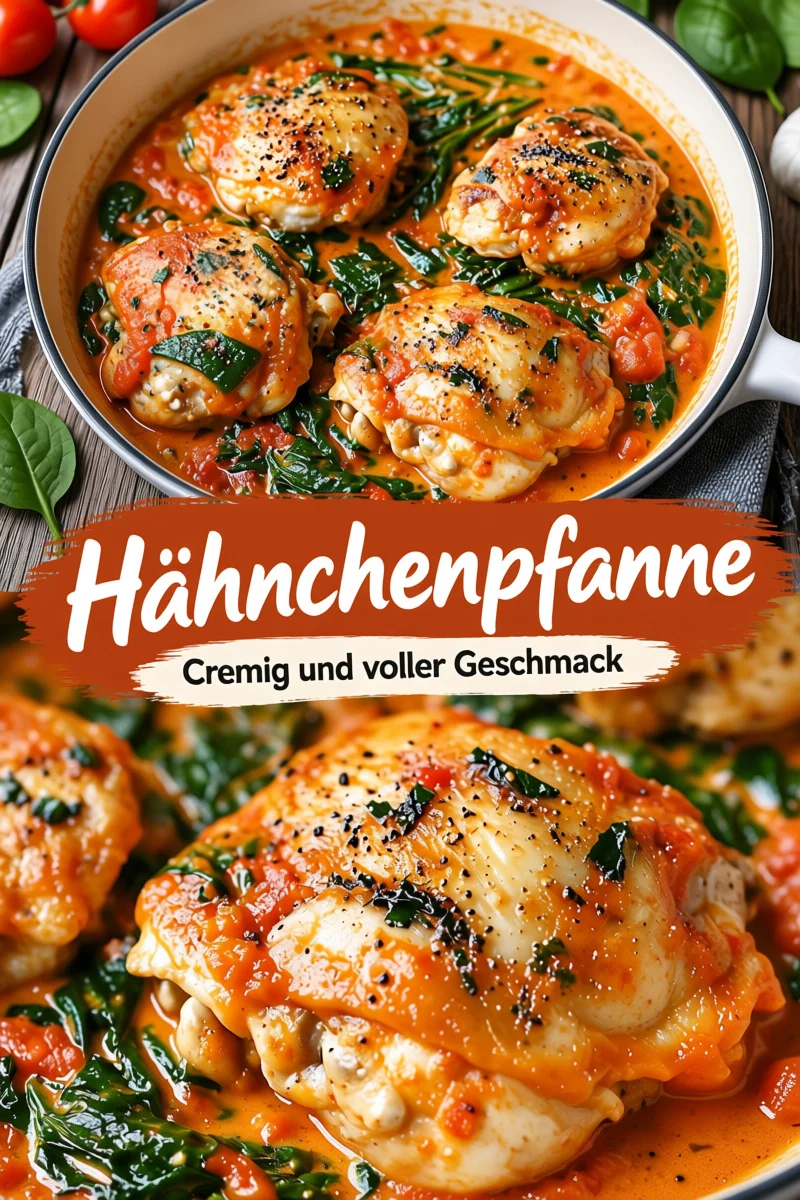 Probieren Sie unsere Hähnchenkeulen mit cremiger Tomatenspinat-Basilikum-Sauce - Entdecken Sie das perfekte Abendessen mit Hähnchenkeulen in einer köstlichen, cremigen Tomatenspinat-Sauce. Dieses Rezept vereint den Geschmack von frischen Tomaten, Spinat und Parmesan in einer sättigenden Mahlzeit. Ideal für ein gemütliches Abendessen mit der Familie oder Freunden. Kochen Sie noch heute und lassen Sie sich begeistern! Teilen Sie Ihre Ergebnisse mit uns! #Hähnchen #Küchenliebe #Rezeptideen