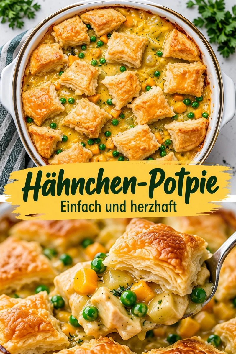 Schnelle Hähnchen-Pastete mit Biscuits – Komfortessen leicht gemacht - Entdecke das perfekte Rezept für eine Hähnchen-Pastete mit Biscuits, die selbst nach einem langen Arbeitstag für Wohlfühlmomente sorgt. Saftiges Hähnchen und cremige Soße treffen auf fluffige Biscuits. Probiere dieses einfache Gericht aus und überzeuge dich selbst von dem herzhaften Geschmack! Teile uns dein Ergebnis mit! #HähnchenPastete #Komfortessen #LeckereRezepte