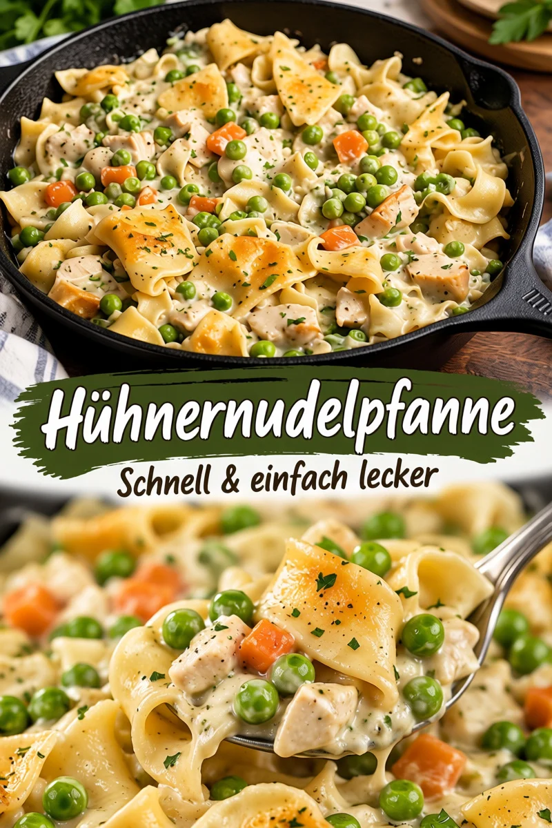 Schnelles Hähnchenpot-Pie-Nudelskillet für leckere Abendessen - Entdecken Sie dieses köstliche Hähnchenpot-Pie-Nudelskillet, das in weniger als 30 Minuten zubereitet ist! Ideal für ein schnelles und sättigendes Abendessen, vereint es zartes Hähnchen, frisches Gemüse und cremige Nudeln in einer herzhaften Sauce. Perfekt für die ganze Familie – probieren Sie es jetzt aus! #Hähnchenrezepte #SchnelleGerichte #Nudelrezepte