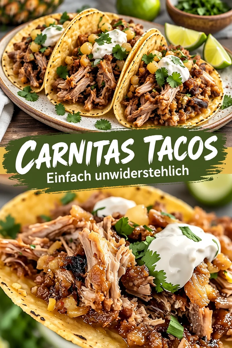 Unwiderstehliche Carnitas: Ein einfaches Rezept für Ihre nächste Feier - Entdecken Sie unser einfaches Rezept für köstliche Carnitas, das jede Feier zum Highlight macht. Zartes Schweinefleisch, mariniert in frischen Zitrusnoten und gewürzt mit aromatischen Kräutern, sorgt für ein unvergessliches Geschmackserlebnis. Servieren Sie es auf maiss Tortillas mit Cotija-Käse, frischen Zwiebeln und Koriander. Perfekt für Taco-Abende oder Familienfeiern! Probieren Sie es jetzt aus! #Carnitas #MexikanischeKüche #Rezeptideen