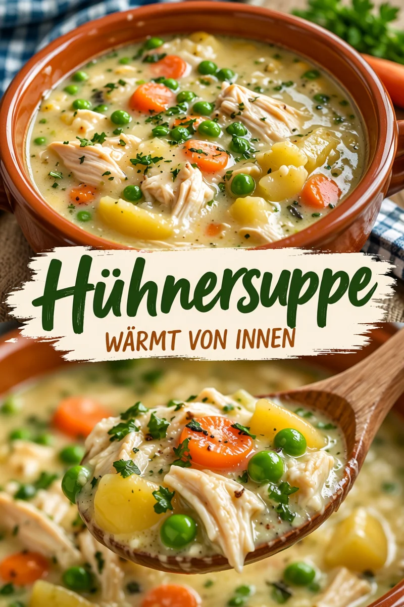 Wärmende Hühnchen-Pot-Pie-Suppe: Perfekt für kalte Tage - Entdecken Sie das perfekte Rezept für eine gemütliche Hühnchen-Pot-Pie-Suppe! Diese herzhafte Suppe kombiniert die besten Aromen eines traditionellen Hühnchen-Pot-Pies und ist einfach zuzubereiten. Ideal für ein schnelles Abendessen oder als Seelenfutter an kalten Tagen. Kochen Sie heute und genießen Sie das Ergebnis! #HühnchenSuppe #KomfortEssen #Rezeptideen